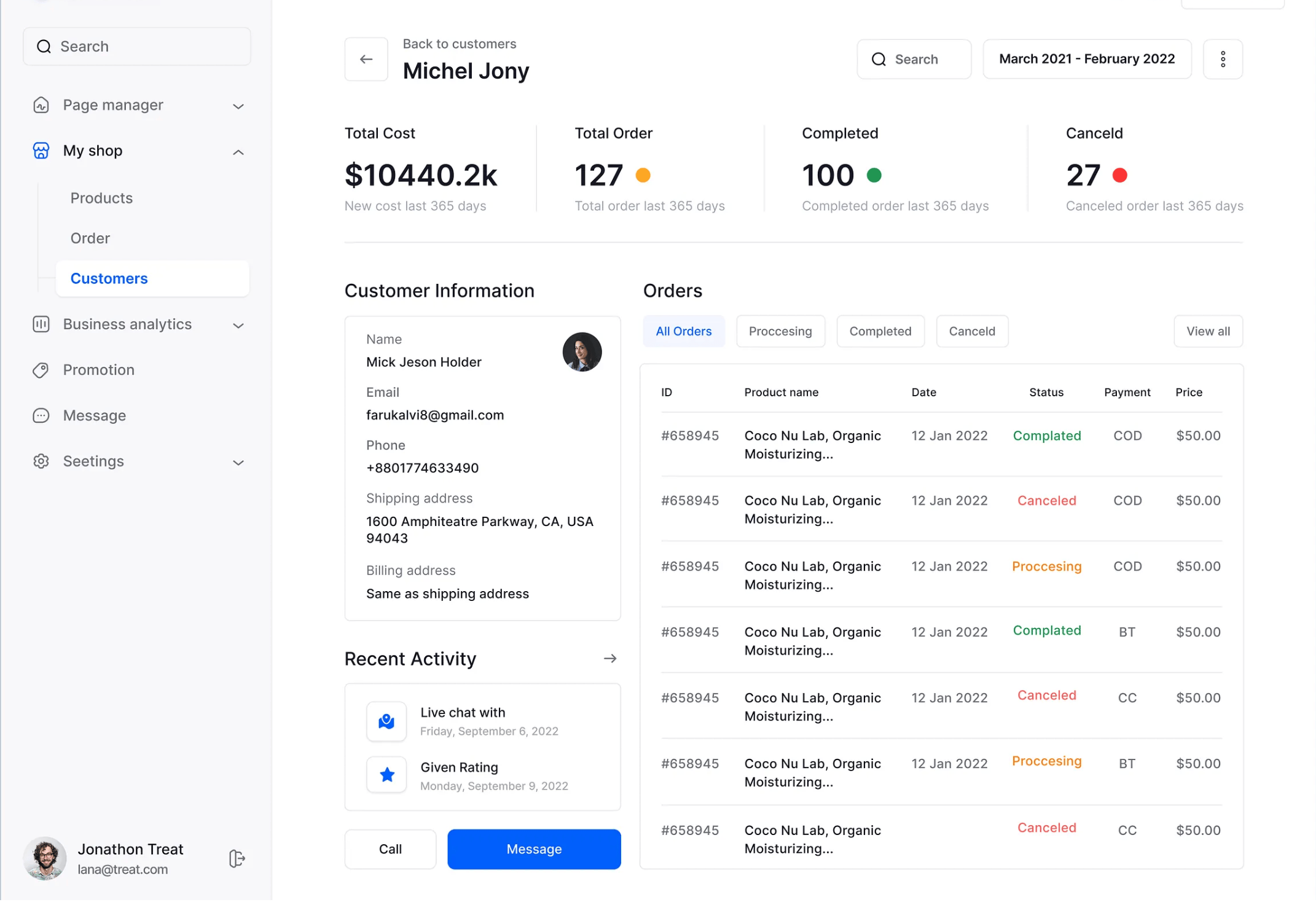 Mulashop dashboard